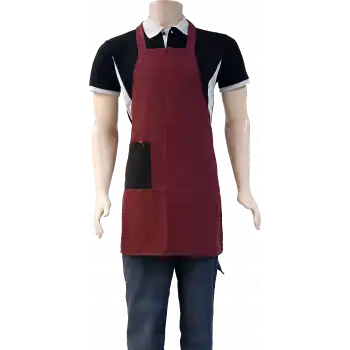 Premium Boydan Askılı Tek Cepli Önlük Kırmızı-Siyah