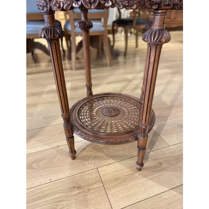 Anlar Home Hasırlı Oymalı Yan Sehpa 50x50x70 Cm