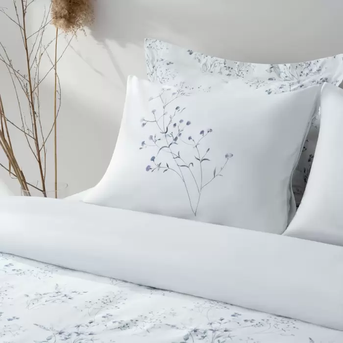Ecocotton Lavena Çift Kişilik Nevresim Takımı Pamuk Saten 210 TC Krem-Lila