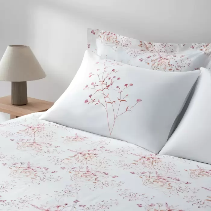 Ecocotton Lavena Çift Kişilik Nevresim Takımı Pamuk Saten 210 TC Krem-Pembe