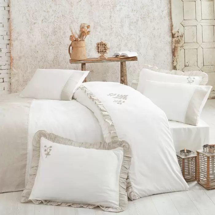 Ecocotton Ayliz Çift Kişilik Nevresim Takımı Organik Pamuk Saten Krem