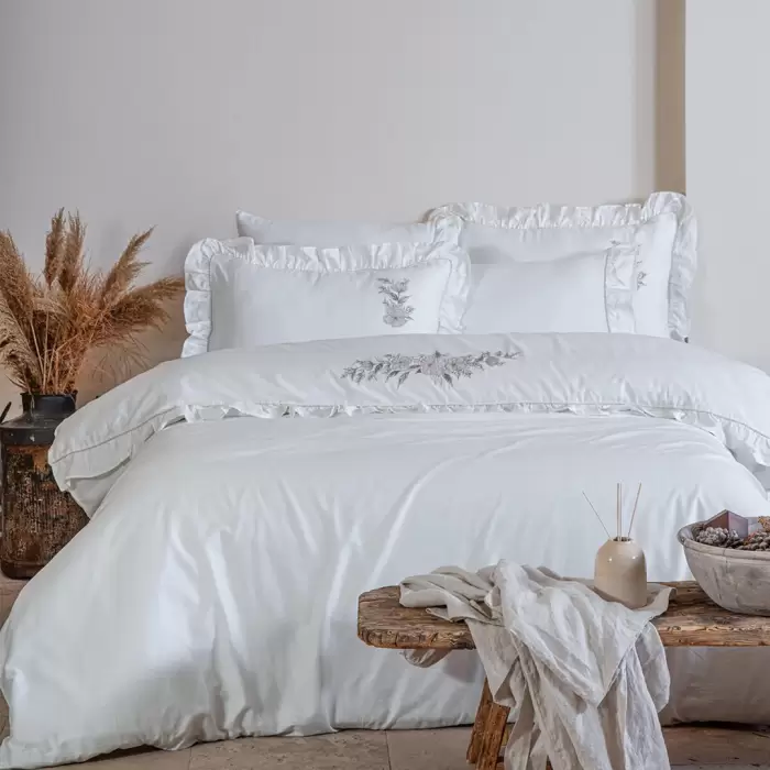 Ecocotton Vanya Çift Kişilik Nevresim Takımı Organik Pamuk Saten Krem