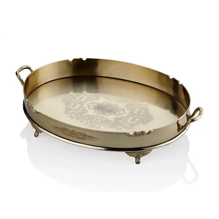 Lamedore Black Pearl Sade Büyük  Boy Gold Tepsi 50x32x8 Cm