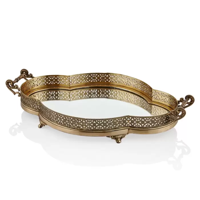 Lamedore Mırror Tray Antıque Brass 62x38x11 Cm