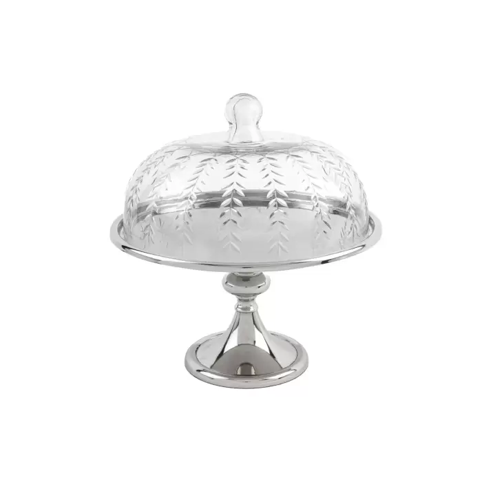 Mikasa Moor Darly Gümüş Cam Kapaklı Metal Kek Standı 26x27cm
