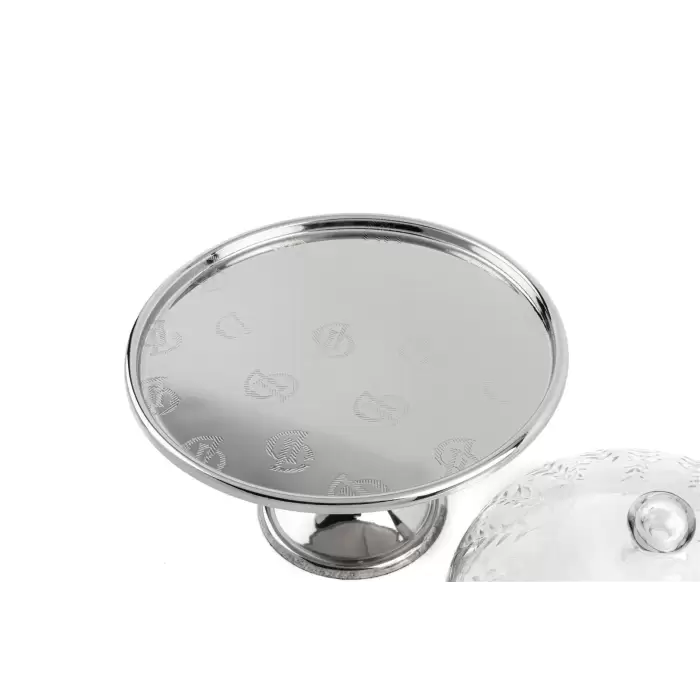 Mikasa Moor Darly Gümüş Cam Kapaklı Metal Kek Standı 26x27cm