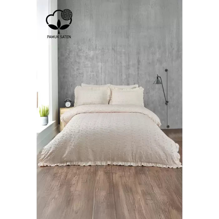 Nazik Home Celine İşlemeli Pamuk Saten Çift Kişilik 6 Parça Nevresim Takımı