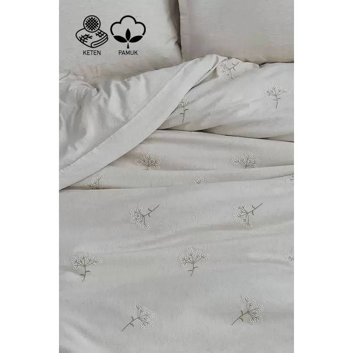 Nazik Home Loya Çiçek Nakışlı Çift Kişilik 6 Parça Nevresim Takımı