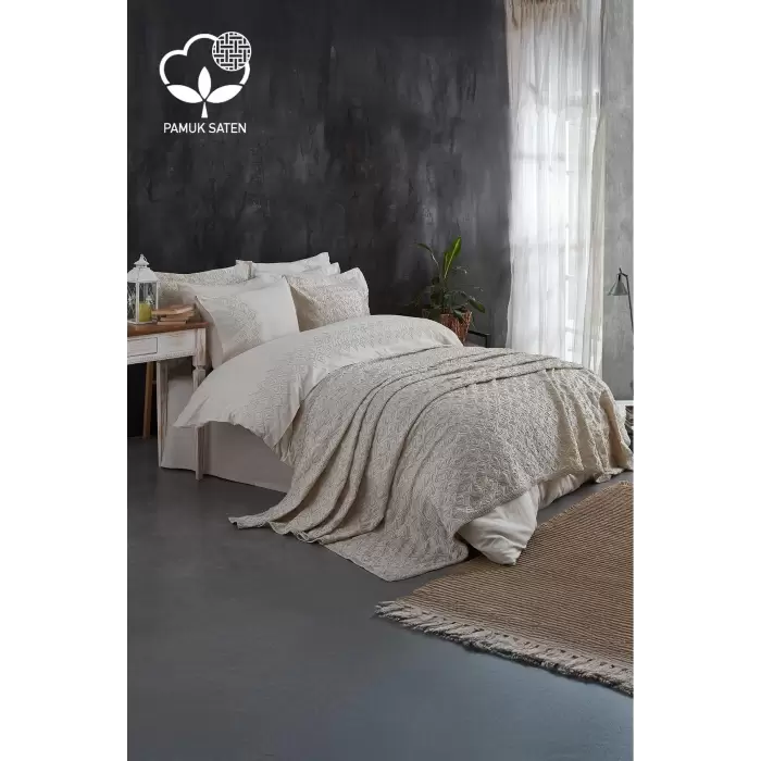Nazik Home Maria İşlemeli Çift Kişilik 9 Parça Nevresim + Pike Set