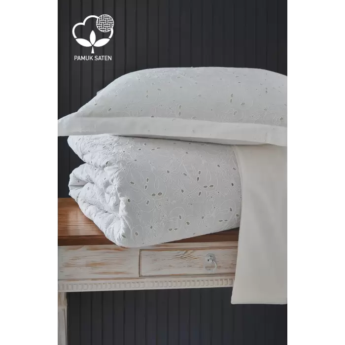 Nazik Home Nill İşlemeli Pamuk Saten Çift Kişilik 6 Parça Nevresim Takımı