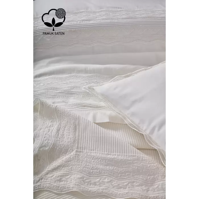 Nazik Home Sueno Dantelli Çift Kişilik 7 Parça Nevresim + Pike Set
