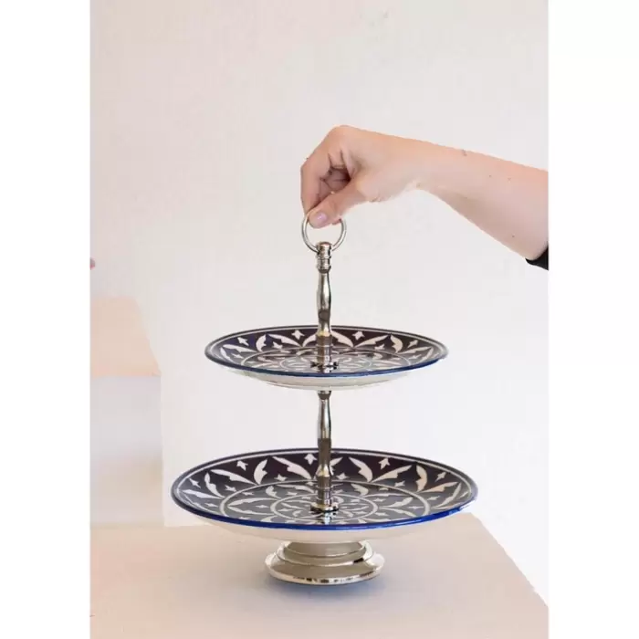 The Mia Corallo 2 Katlı Kek Pasta Servisi Mavi 27X22x31 Cm