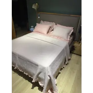 Rüya Pike Fırfırlı Pike Takımı Çift Kişilik Pembe