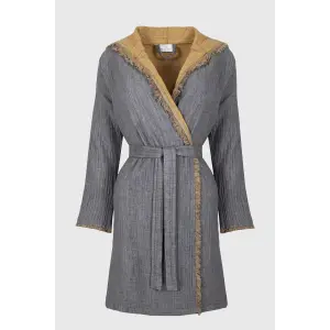 Ecocotton Muna Kadın Bornoz %100 Organik Pamuk Inject Antrasit-Safran