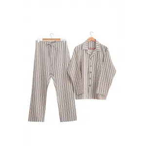 Ecocotton Ala Erkek Pijama Takımı %100 Organik Pamuk Keten Antrasit XL Beden