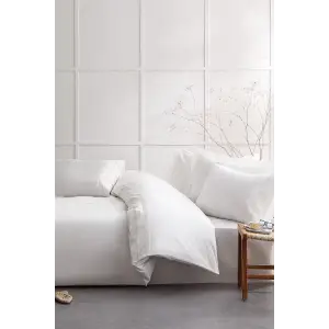Ecocotton Liva Çift Kişilik Nevresim Takımı %100 Organik Pamuk Saten Brodeli Krem 200x220 Cm