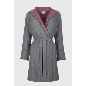 Ecocotton Muna Kadın Bornoz %100 Organik Pamuk Inject Bordo - Antrasit