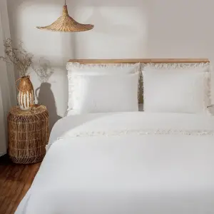 Ecocotton Paye Çift Kişilik Nevresim Takımı Organik Pamuk Perkal Nakışlı Dantelli Krem