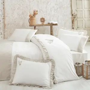 Ecocotton Ayliz Çift Kişilik Nevresim Takımı Organik Pamuk Saten Krem