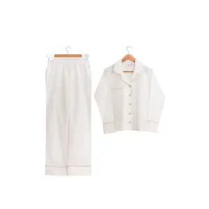 Ecocotton Reya Kadın Pijama Takımı %100 Organik Pamuk Keten Krem