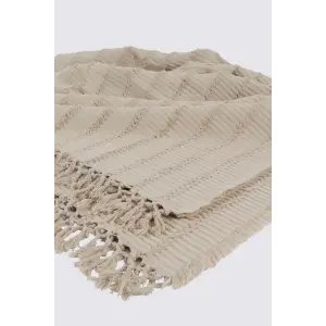 Ecocotton Riva Çift Kişilik Pike Örtüsü %100 Organik Pamuk Jakarlı Bej 220x240 Cm