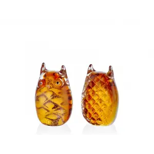 Lamedore Owl YellowGlass Cam Dekor 9,5x6,5x13 Cm