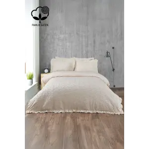 Nazik Home Celine İşlemeli Pamuk Saten Çift Kişilik 6 Parça Nevresim Takımı