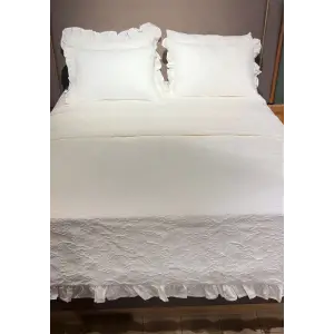 Rüya Pike Fırfırlı Pike Takımı Çift Kişilik Beyaz