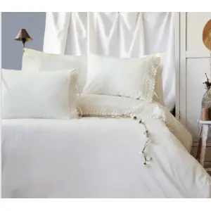 İssimo Daisy Vanilya Yıkanmış %100 Pamuk Poplin Nevresim Takımı Çift Kişilik