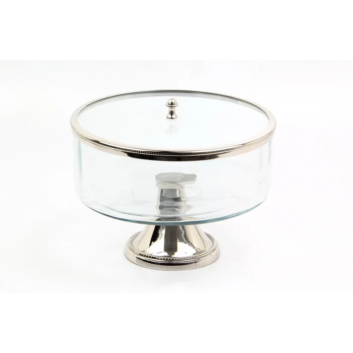 Lamedore Optik Cam Ayaklı Büyük Nikel Kavanoz 26.5x26.5x22.5 cm