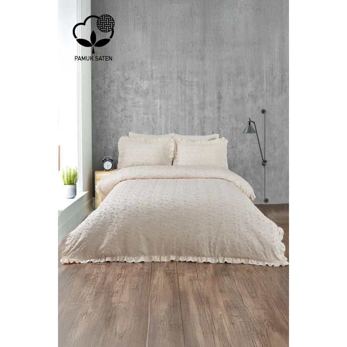 Nazik Home Celine İşlemeli Pamuk Saten Çift Kişilik 6 Parça Nevresim Takımı