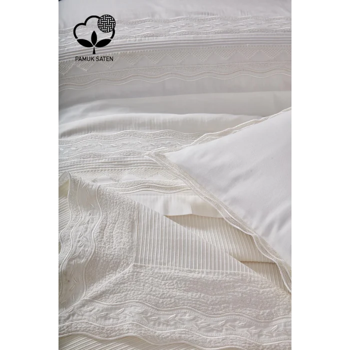 Nazik Home Sueno Dantelli Çift Kişilik 7 Parça Nevresim + Pike Set