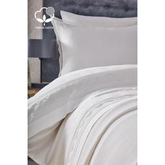 Nazik Home Sueno Dantelli Çift Kişilik 7 Parça Nevresim + Pike Set