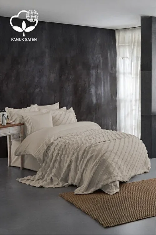 Nazik Home Lucas Pelüş Çift Kişilik 9 Parça Nevresim + Pike Set
