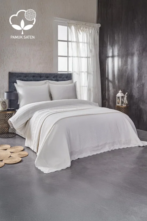 Nazik Home Sueno Dantelli Çift Kişilik 7 Parça Nevresim + Pike Set