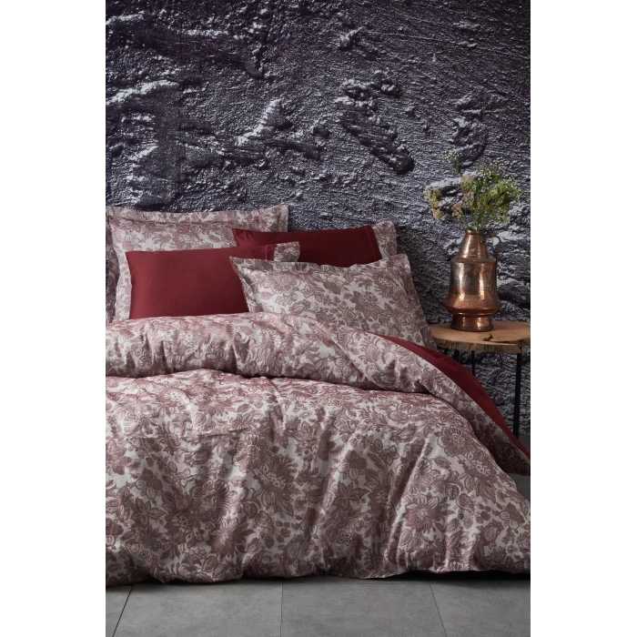 Ecocotton Akus Çift Kişilik Nevresim Takımı %100 Organik Pamuk Jakarlı Bordo