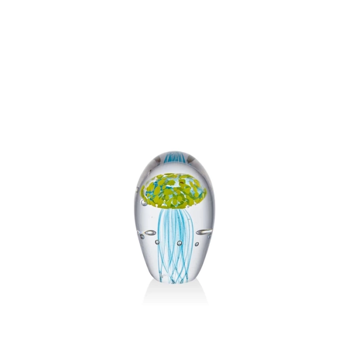 Lamedore Jellyfish Yellow Blue Green Glass Cam Dekor 7x7x12 Cm