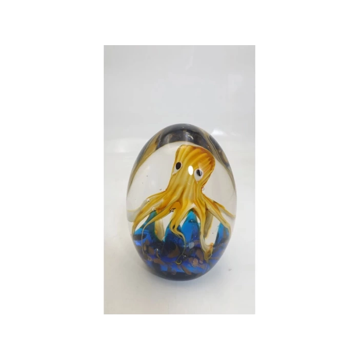 Lamedore Octopus Yellow Blue Glass Cam Dekor 9x9x11 Cm