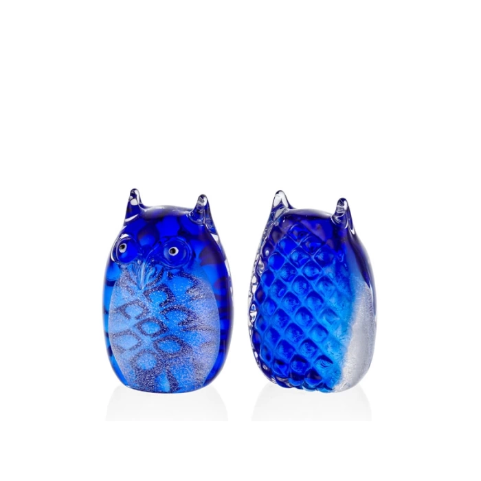 Lamedore Owl Blue Glass Cam Dekor 9,5x6,5x14 Cm