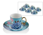 Lamedore Floral Blue 6 Kişilik Kahve Fincan Seti