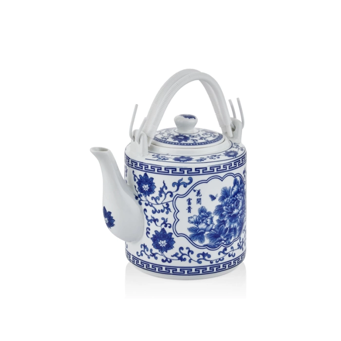 Lamedore Tea Time Mavi Çiçek Desenli Dekoratif Çaydanlık 19*23*23 Cm