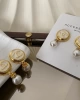 Kadın Gold Beyaz Chanl Marka Model Küpe Gold Kaplama İnci Taşlı Zarif Elbise Abiye Günlük Küpe