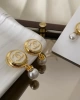 Kadın Gold Beyaz Chanl Marka Model Küpe Gold Kaplama İnci Taşlı Zarif Elbise Abiye Günlük Küpe