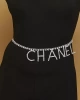 Kadın Gümüş Kaplama Chanl Harfli Metal 95 Cm Slogan Cam Taşlı Bayan Kemer
