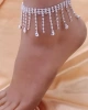 Kadın Saçaklı Sallantılı Model Gümüş Kristal Zirkon Taşlı Pırlanta Kararmaz Ayak Halhalı