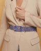 Kadın 10 Sıra Saks Mavi Tokalı Model Kristal Zirkon Taşlı Abiye Elbise Pantolon Etek Parti Kemeri