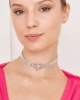 Kadın 4 Sıra Ortası Pembe Kalp Model Zirkon Taşlı Gümüş Kaplama Gerdanlık Kombin Tasma Choker Kolye Kolye