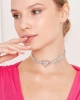 Kadın 4 Sıra Ortası Pembe Kalp Model Zirkon Taşlı Gümüş Kaplama Gerdanlık Kombin Tasma Choker Kolye Kolye