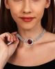 Kadın Bordo Oval Model Zirkon Taşlı Gümüş Pırlanta Abiye Gerdanlık Düğün Nişan Kolye Tasma Choker