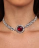 Kadın Bordo Oval Model Zirkon Taşlı Gümüş Pırlanta Abiye Gerdanlık Düğün Nişan Kolye Tasma Choker